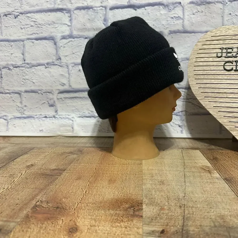 Adidas black beanie white trefoil logo